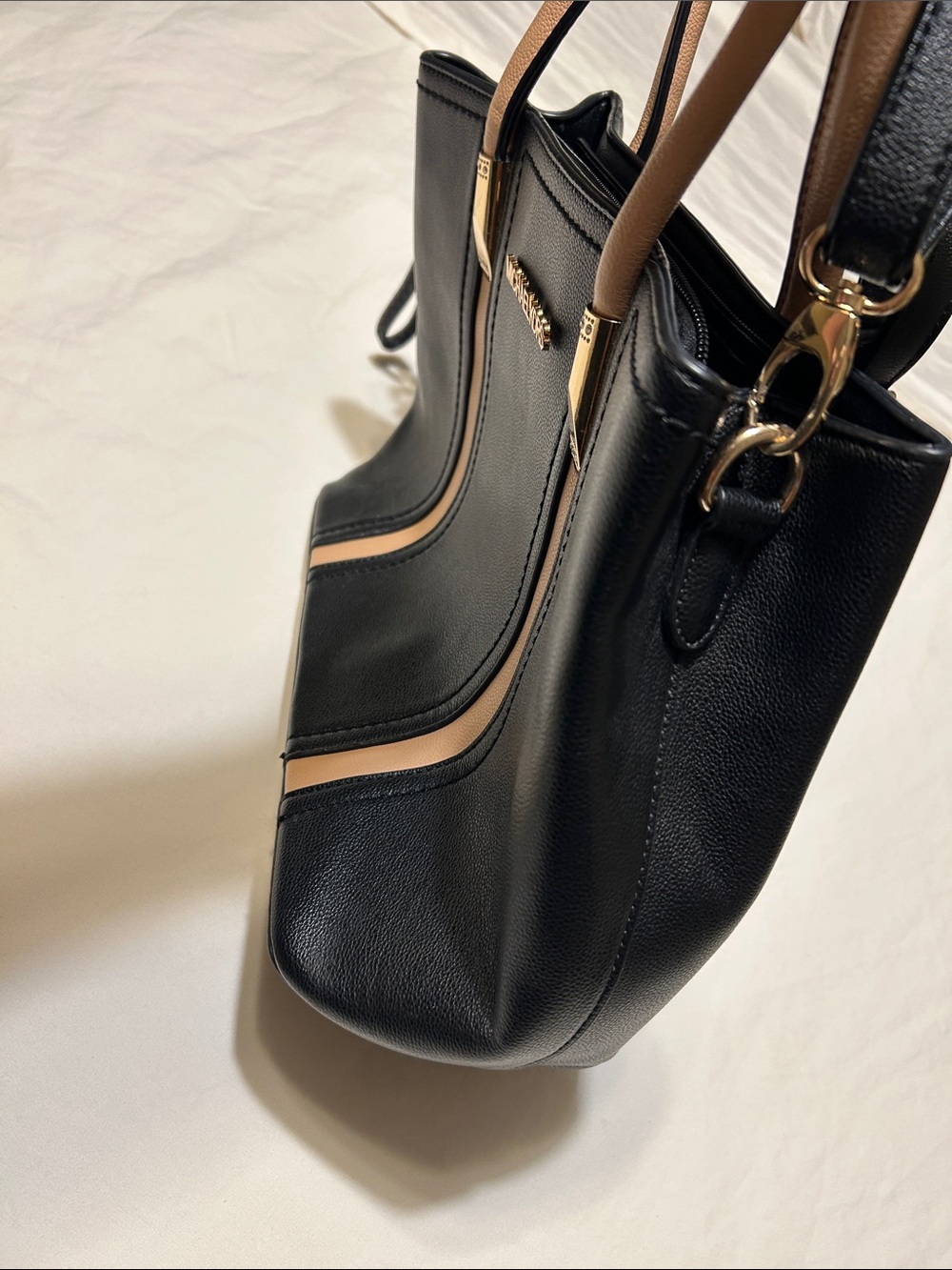 Black Satchel with Tan Handles and Trim